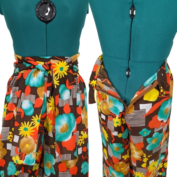Rare 1960s Palazzo Pants Bellbottoms Vintage Flares XXS XS Flower Power - Picture 6 of 8